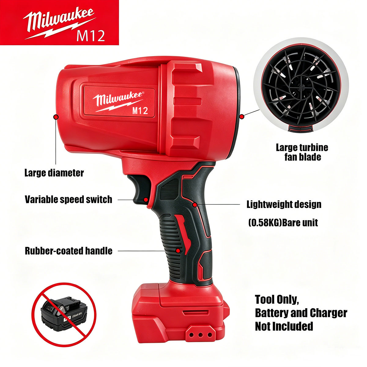 Milwaukee M12 Cordless Blower  - огляд і ціна Milwaukee Drill M12 Fuel